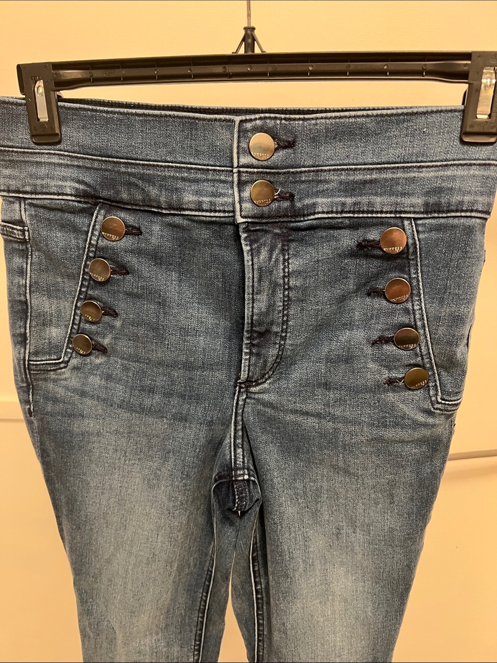 Express Women’s Ankle Sailor-Button Jeans - Blue - Picture 3 of 7
